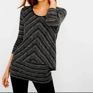 WHBM White House Black Market Striped Knit Tunic Black Gray Medium